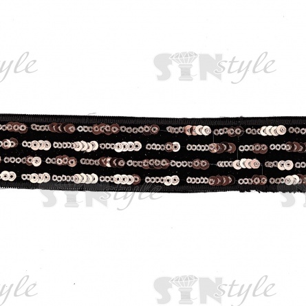 Декоративная бархатная тесьма, расшитая пайетками цвета шампань, ширина 35 мм, намотка 10 ярдов  фото 2