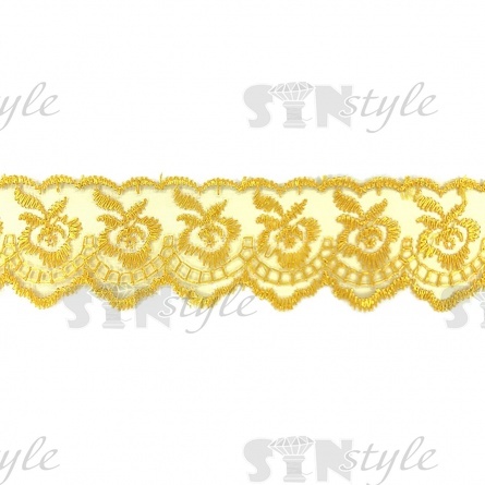 Кружево декоративное, ширина 40 мм, цвет желтый (16), намотка 10 ярдов фото 1