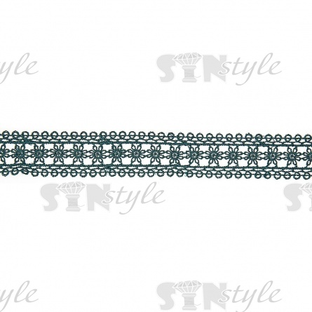 Кружево ажурное с нежным цветочным узором, ширина 30 мм, цвет темно-зеленый, намотка 10 ярдов  фото 2