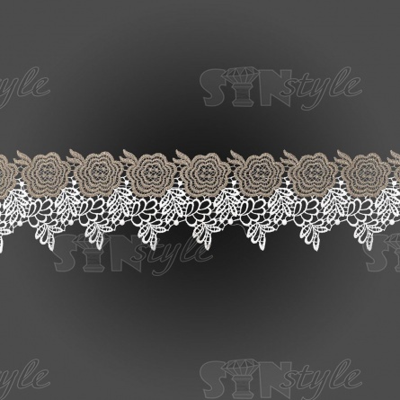 Кружево вязаное ажурное, цвет золотой с белым, намотка 15 ярдов, ширина 100 мм фото 2