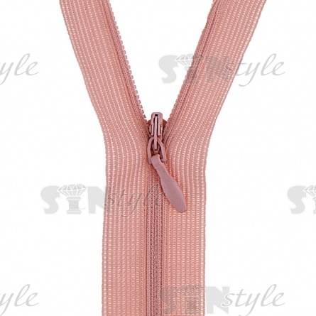 Молния спираль, тип 3, потайная, неразъемная, основа капрон, длина 50 см, цвет 274 (бежево-розовый), бегунок цвета основы фото 2