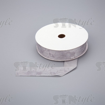Декоративная лента двухслойная, цвет серый, ширина 25 мм, намотка 20 ярдов фото 1