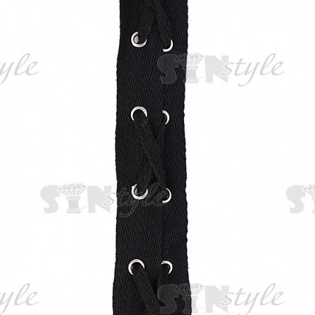 Декоративная тесьма отделочная с люверсами и шнуровкой, ширина 35 мм, цвет черный+серебро, намотка 15 ярдов фото 1