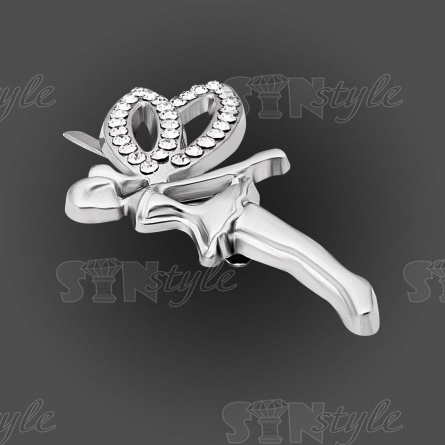 Брошь металлическая со стразами, крепление усики, цвет никель+белые стразы, размер 35х50 мм фото 2