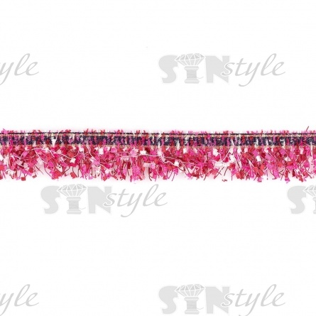 Декоративная тесьма букле с бахромой, отделана золотым люрексом, цвет фуксия, ширина 35 мм, намотка 45 ярдов фото 2