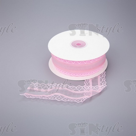 Декоративная лента капроновая ажурная, ширина 40 мм, намотка 25 ярдов,  цвет розовый фото 1