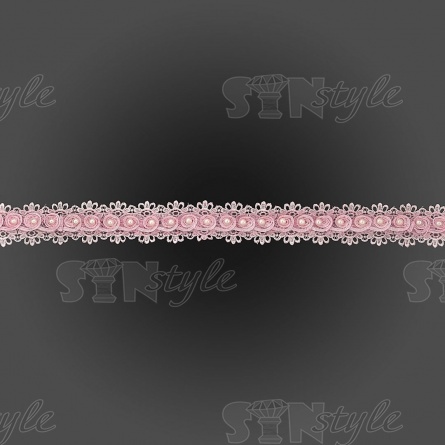 Кружево ажурное с отделкой,  на нежной кружевной основе россыпь бутонов роз с бусиной в центре цветка, ширина 40 мм, намотка 15 ярдов, цвет розовый фото 1