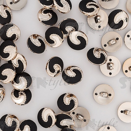 Пуговица пластиковая на ножке, круглая, золотая основа с черной вставкой, 28L фото 3