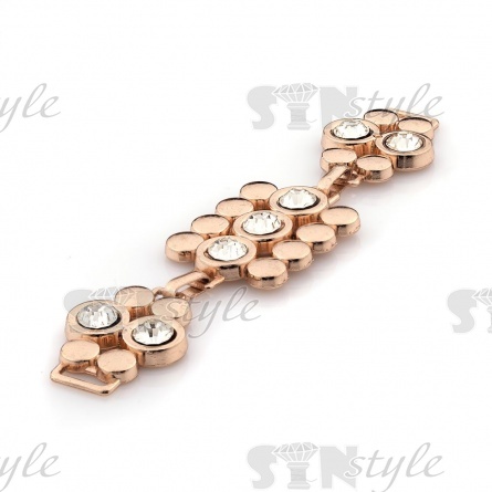 Декоративное украшение пришивное металлическое, цвет золото+белые стразы, размер 104х23 мм фото 2