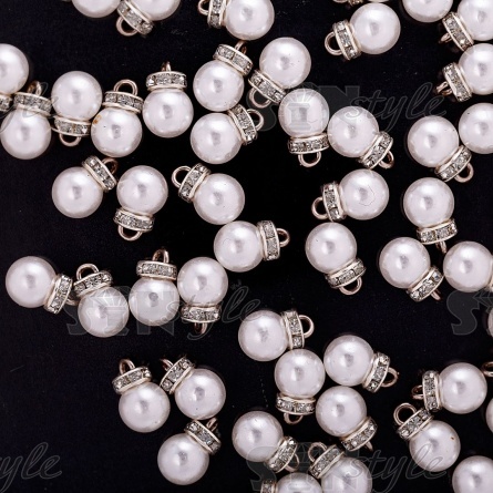 Подвеска-бусина, размер 10 мм, цвет никель+белая бусина и стразы фото 2