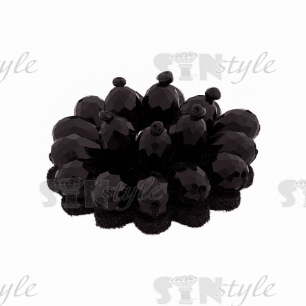 Аппликация с элементами из бисера, цвет черный+белая страза, диаметр 40 мм фото 3