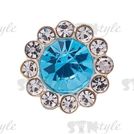 Стразы пришивные стеклянные в оправе, форма цветок, цвет серебро+бирюза+белый, диаметр 12 мм фото 1