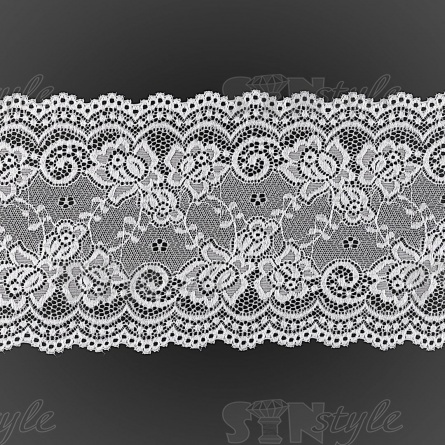 Кружево эластичное, ширина 145 мм, цвет белый, намотка 15 ярдов фото 2