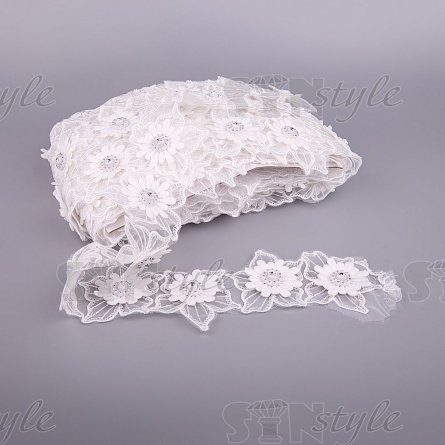 Цветочки из капроновой ленты ширина 70 мм, цвет белый,  намотка 15ярд фото 3