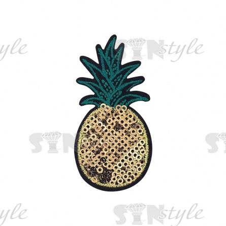 Термоаппликация "Ананас" с пайетками, размер 35х70 мм, цвет золото/основа черная фото 1