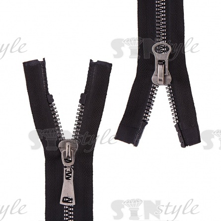 Молния трактор, тип 8, разъемная, двухзамковая, длина 110 см, цвет 322 (черный), металлизированная, звенья темный никель, бегунок темный никель фото 1