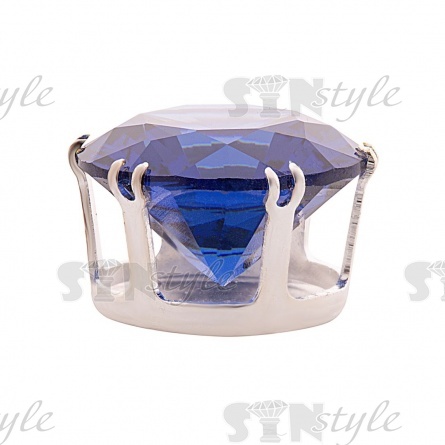 Стразы пришивные стеклянные в цапах, форма круг, цвет серебро+синий, диаметр 14мм фото 2