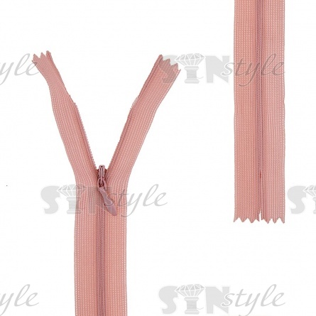 Молния спираль, тип 3, потайная, неразъемная, основа капрон, длина 50 см, цвет 274 (бежево-розовый), бегунок цвета основы фото 1