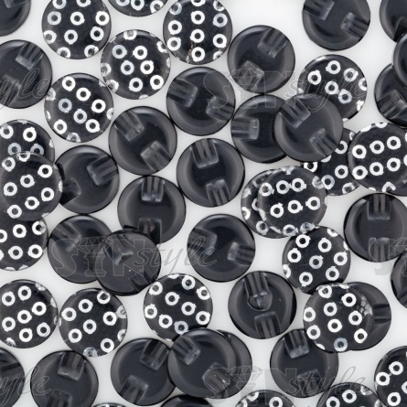 Пуговица пластиковая на полуножке, размер 24L, черная основа с серебряными пайетками фото 3