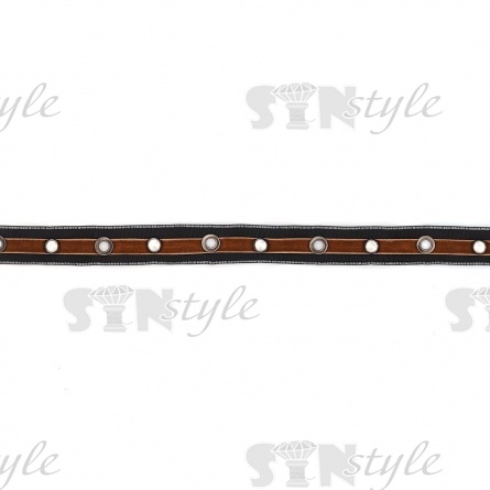 Декоративная тесьма с люверсами и клепками, цвет черный+коричневый, ширина 25 мм, намотка 15 ярдов фото 1