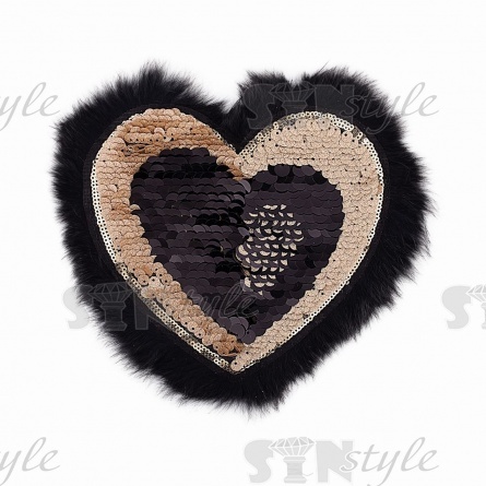 Аппликация из пайеток с мехом, размер 210х190 мм, цвет золотой+черный фото 3