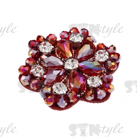 Аппликация с элементами из бисера и страз на фетровой основе, цвет бордоввй радужный (голография), размер 48 мм фото 2