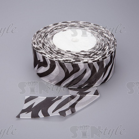Дкоративная лента капроновая "зебра", ширина 40 мм, намотка 50 ярдов, цвет белый с черным фото 1