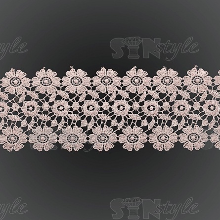 Кружево ажурное с нежным цветочным орнаментом, ширина 75 мм, цвет грязно-розовый, намотка 15 ярдов фото 1