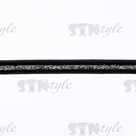 Лента бархатная с люрексом, цвет черный+серебряный, ширина 10 мм, намотка 50 ярдов фото 1