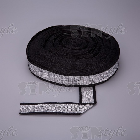 Лента репсовая декоративная, ширина 25 мм, намотка 50 ярдов, цвет черный+серебряный фото 3