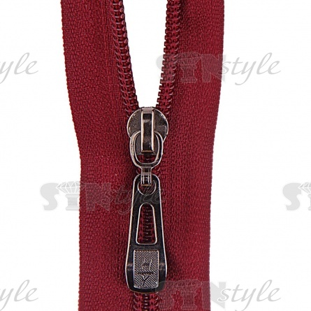 Молния спираль, тип 5, разъемная, длина 80 см, цвет 177 (бордовый), бегунок темный никель фото 2