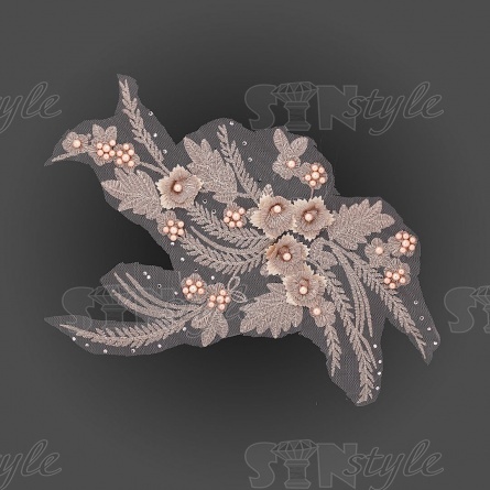 Аппликация кружевная пришивная, размер 210х300 мм, цвет грязно-розовый фото 1