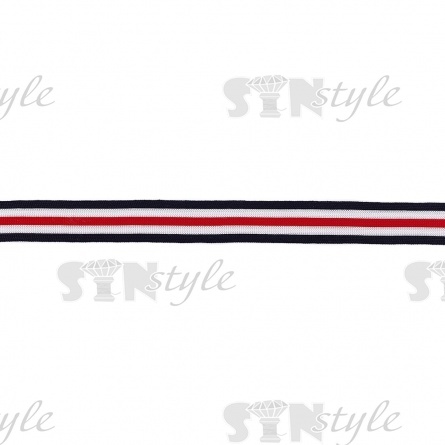 Тесьма трикотажная (лампасная), ширина 25 мм, цвет темно-синий/белый/красный, намотка 70 метров  фото 2