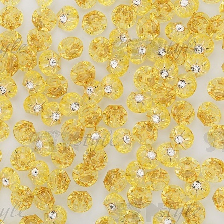 Пуговица пластиковая на ножке, круглая, желтая прозрачная с белой стразой в центре, 20L фото 3