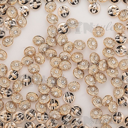 Пуговица пластиковая на ножке, круглая, цвет золотой, белая страза в центре, размер 18L фото 3