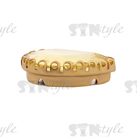 Стразы пришивные стеклянные в оправе, форма капля, цвет золото+шампань, размер 10х14 мм фото 2