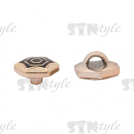 Пуговица пластиковая на ножке, 20L, в форме шестигранника, золотая основа с черной эмалью фото 2