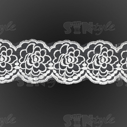 Кружево на сетке белого цвета с белой вышивкой, ширина 75 мм, намотка 15 ярдов фото 1