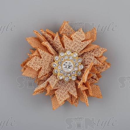Цветочки декоративные тканевые со стразами, цвет капучино, диаметр 40 мм, фото 1