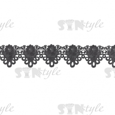 Кружево ажурное, нежная цветочная гирлянда с резным воздушным краем, ширина 65 мм, цвет черный, намотка 15 ярдов фото 2
