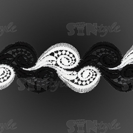 Кружево вязаное ажурное, цвет черный с белым, намотка 10 ярдов, ширина 60 мм фото 2