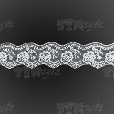 Кружево на сетке белого цвета с белой вышивкой, ширина 60 мм, намотка 15 ярдов фото 1