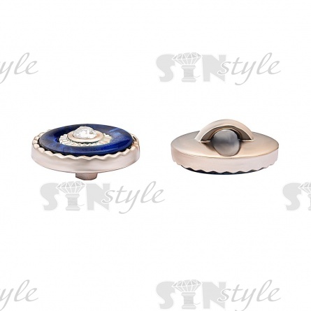 Пуговица пластиковая на ножке, круглая, цвет золотой+синий+белая страза, размер 28L фото 2