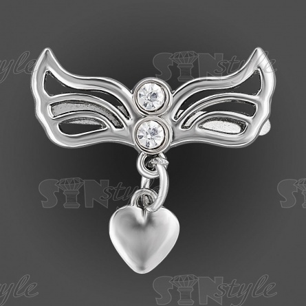 Брошь металлическая со стразами, крепление усики, цвет никель+белые стразы, размер 32х30 мм фото 1