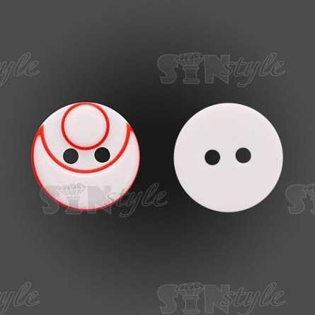 Пуговица пластиковая на два прокола, размер 20L, цвет белый/красный фото 1