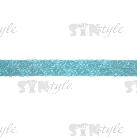 Кружево эластичное, ширина 60 мм, цвет бирюзовый, намотка 14,5 ярдов фото 2