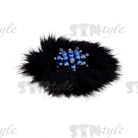 Аппликация с элементами из бисера, цвет черный+синие бусины, диаметр 70 мм фото 2