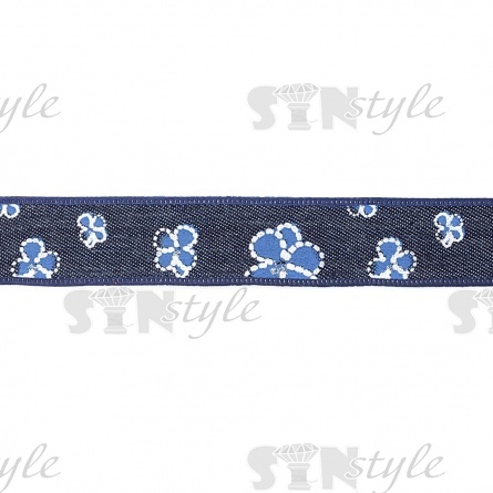 Джинсовая лента с цветочным принтом голубого цвета, ширина 25 мм, намотка 20 ярдов фото 3