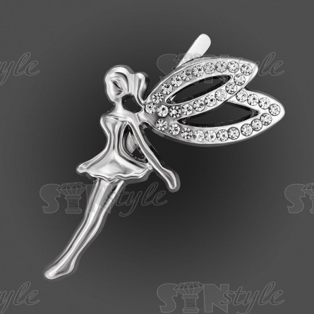 Брошь металлическая со стразами, крепление усики, цвет никель+белые стразы, размер 35х50 мм фото 1
