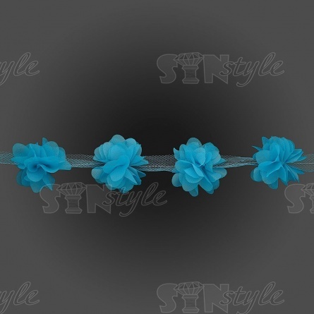 Кружево "Цветочки", ширина 60 мм, цвет голубой (142), намотка 10 ярдов фото 2